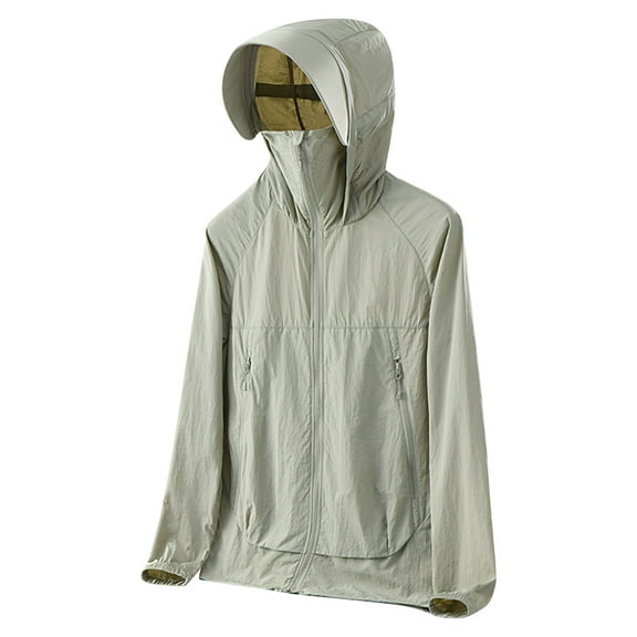 YLSDY Sun Protection Rash Guard Jacket for Men - Fishing Shirts with UV Protection Hooded Sun Shirt Zip Up Jakcet Army Green S