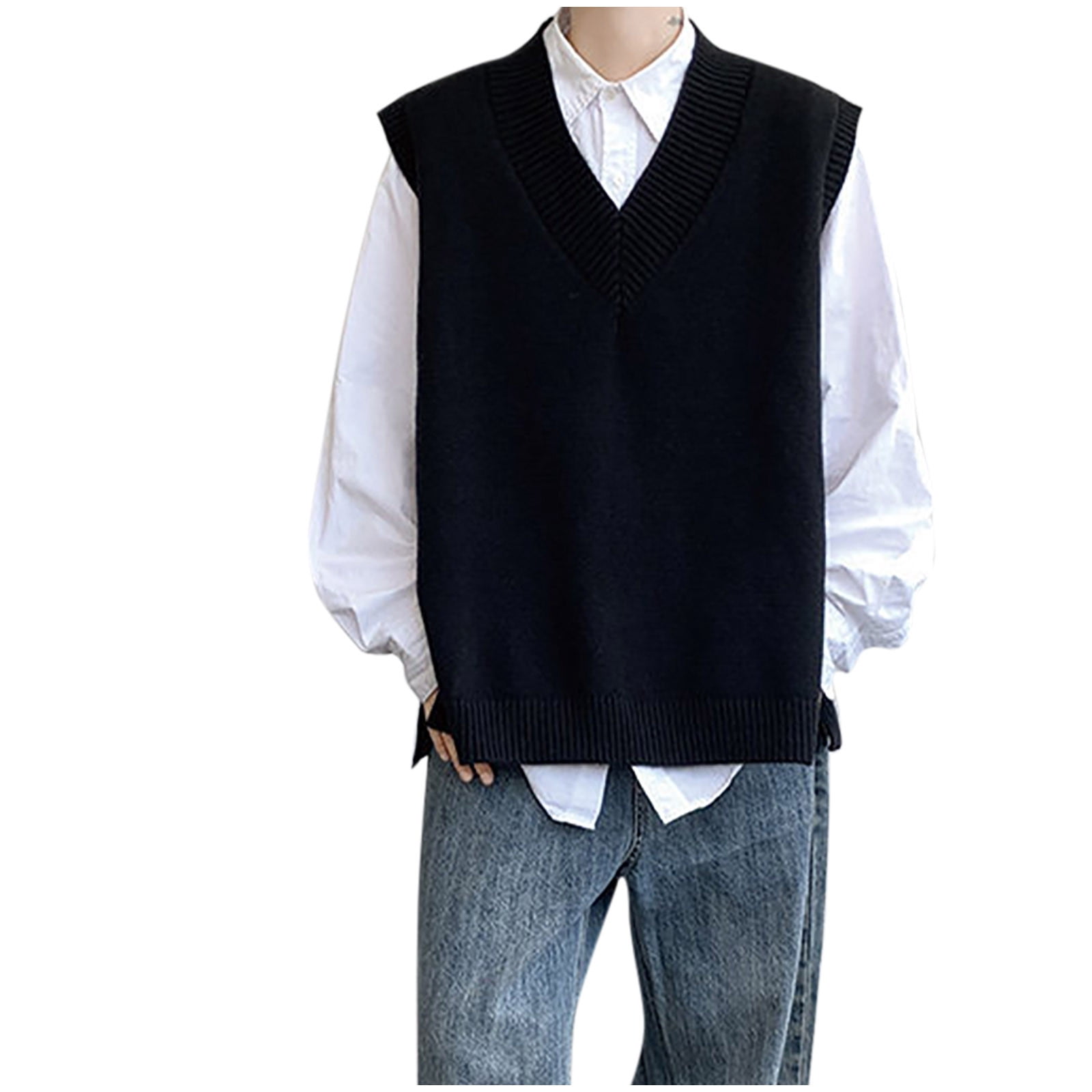 YLSDY Sweater Vests for Men Fashion Y2k Side Button Sleeveless V 