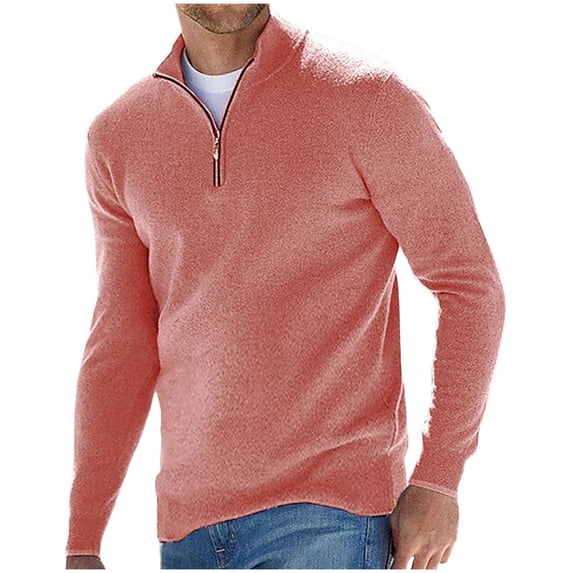 YLSDY Sweaters for Men Quarter-Zip up Knitted Pullover Casual Soild Stand Collar Sweater Plus Size Long Sleeve Knitwear Jumper Pink XXL