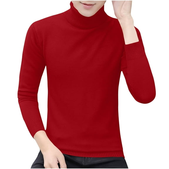 YLSDY Sweaters for Men Slim Fit Turtleneck Knitted Pullover Tops Winter Warm Basic Tops Plus Size Sweatshirts Soild Sweater Red XXL