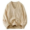 thumbnail image 1 of YLSDY Sweaters for Men V Neck Soft Cable Knit Baggy Casual Pullover Long Sleeve Comfy Loose Fit Fall Winter Sweaters Beige XXL, 1 of 5