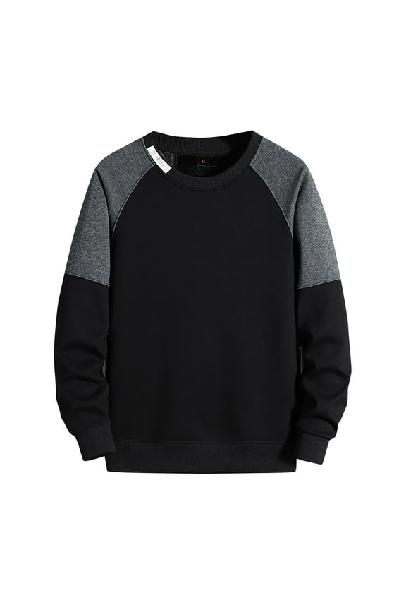 Sweatshirts for Men Classic Vintage Color Block Pullovers Tops Crewneck Long Sleeve Plus Size Sports Sweatshirt Black M