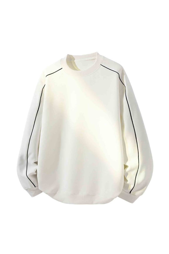 Sweatshirts for Men Long Sleeve Casual Crew Neck Pullover Solid Color Top Soft Comfy Casual Fall Winter Clothes White S