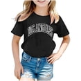 thumbnail image 1 of YLSDY T Shirt for Teen Girls Fashion New York Letter Graphic Print Shirts Pullover Short Sleeve Cute Y2K Shirt Kids Tops Black 7 Years, 1 of 3