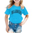 thumbnail image 1 of YLSDY T Shirt for Teen Girls Fashion New York Letter Graphic Print Shirts Pullover Short Sleeve Cute Y2K Shirt Kids Tops Sky Blue 7 Years, 1 of 3