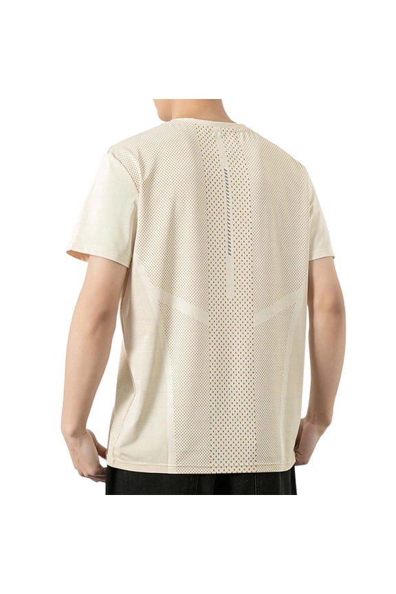 T Shirts for Men Lightweight Undershirt Hiking Travel Base Layer Athletic Running Shirts T-Shirt Performance Tees Beige L