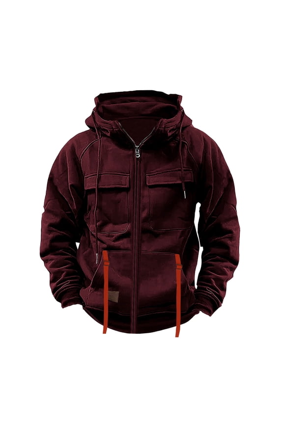 Tactical Hoodies for Men 2025 Quater-Zip Pullover Vintage Sweatshirt Casual Long Sleeve Cargo Hoodies with Pocket Wine M