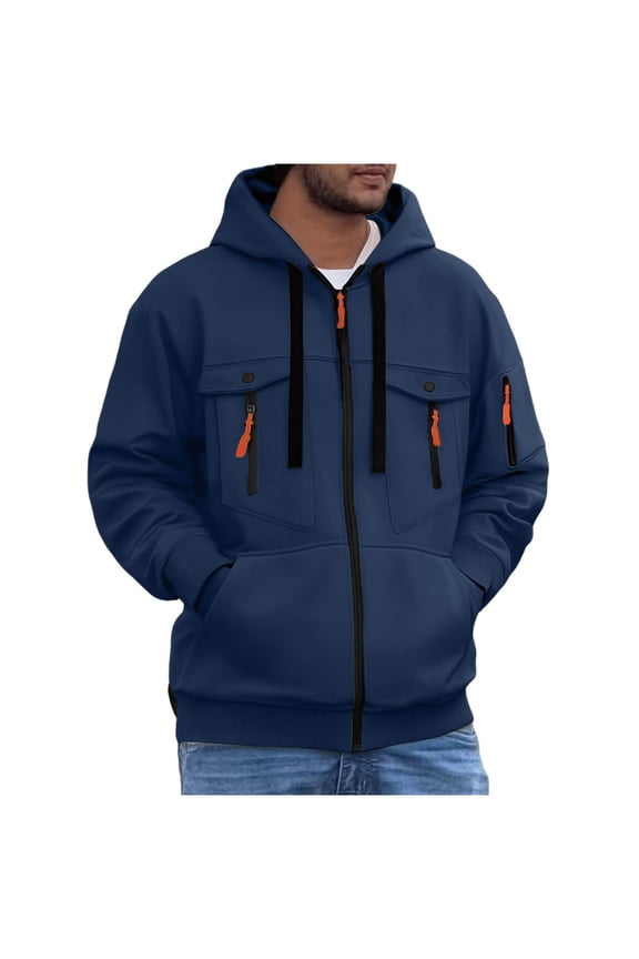 Tactical Hoodies for Men Fall 2025 Dashing Hooded Sweatshirt Casual Workout Athletic Outfits with Pockets Plus Size Navy XL