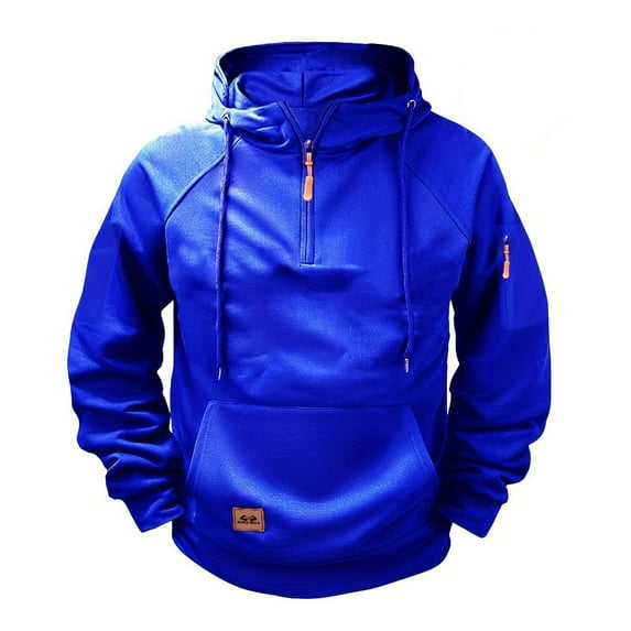 YLSDY Tactical Hoodies for Men Workout Quarter Zip Pullover Cargo Hoodie Jacket Fleece Hooded Sweatshirt with Pockets Blue XXL