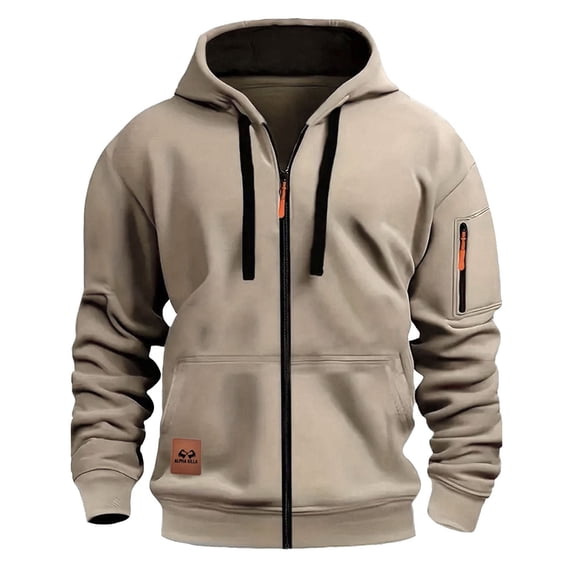 YLSDY Tactical Hoodies for Men Workout Quarter Zip Pullover Cargo Hoodie Jacket Fleece Hooded Sweatshirt with Pockets Khaki L