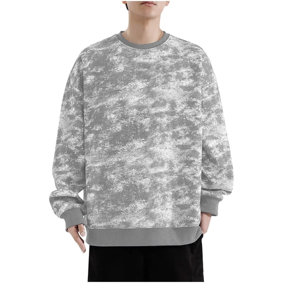 YLSDY Tie Dye Suede Sweatshirt for Men Loose Crewneck Workou Tops Casual Raglan Long Sleeve Pullover Versatile Tee Shirts Gray L