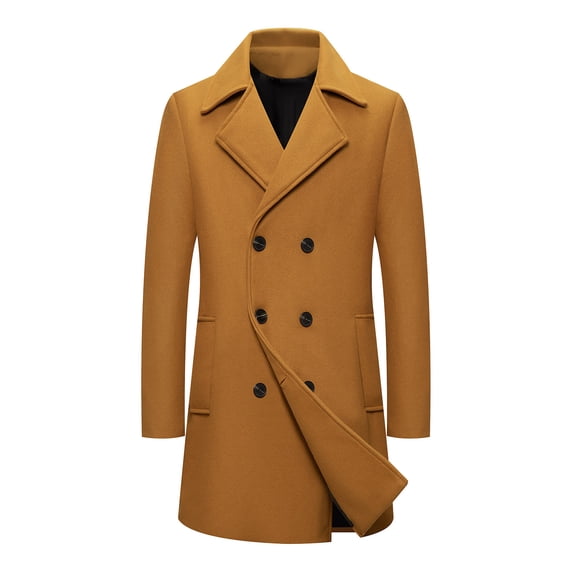 YLSDY Trench Coat Men Long Double Breasted Coat Notch Lapel Jacket Wool Blend Peacoat Plus Size Overcoat Fall Winter Coats Brown XXXL