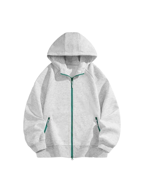 Unisex Full Zip Hooded Sweatshirt Active Fleece Hoodie Athletic Performance Jacket with Zipper Pockets Gray M