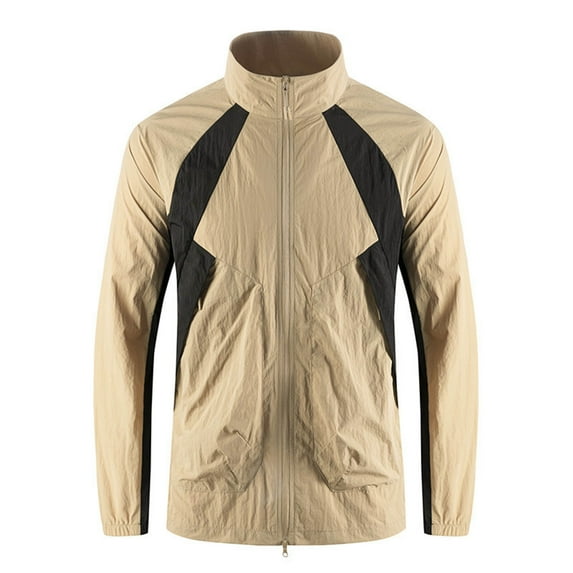 YLSDY Unisex Sun Shirts Uv Protection Long Sleeve Fishing Hiking Jacket Shirt Color Block Outdoor Workout Stand Collar Button Down Shirts Khaki XXL