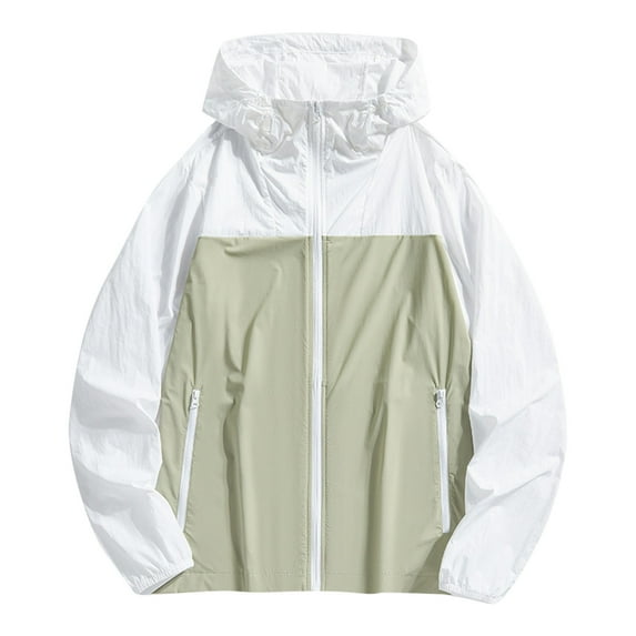 YLSDY Unisex UPF 50+ Sun Protection Hoodie Jacket Long Sleeve Outdoor Hiking Fishing Shirts Coat Full Zip Color Block Jacket for Men Green S