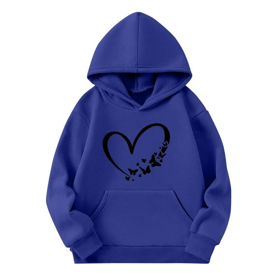 YLSDY Valentine Day Hoodies for Girls Trendy Oversized Sweatshirts Funny Heart Print Pullover Sweater Clothes Dark Blue 11 Years