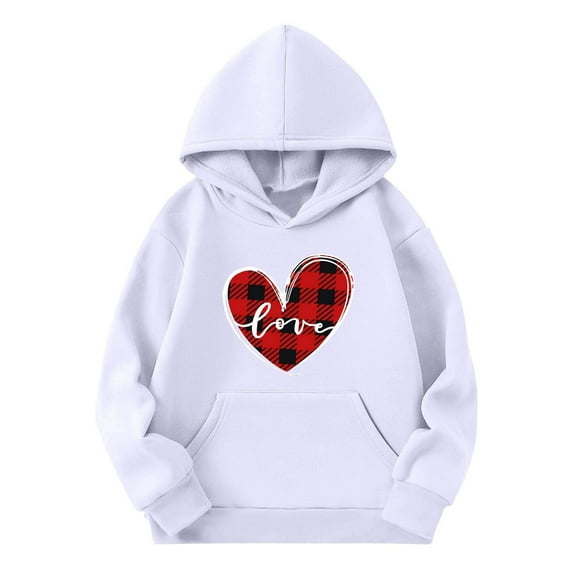 YLSDY Valentine Day Hoodies for Girls Trendy Oversized Sweatshirts Funny Heart Print Pullover Sweater Clothes White 7 Years