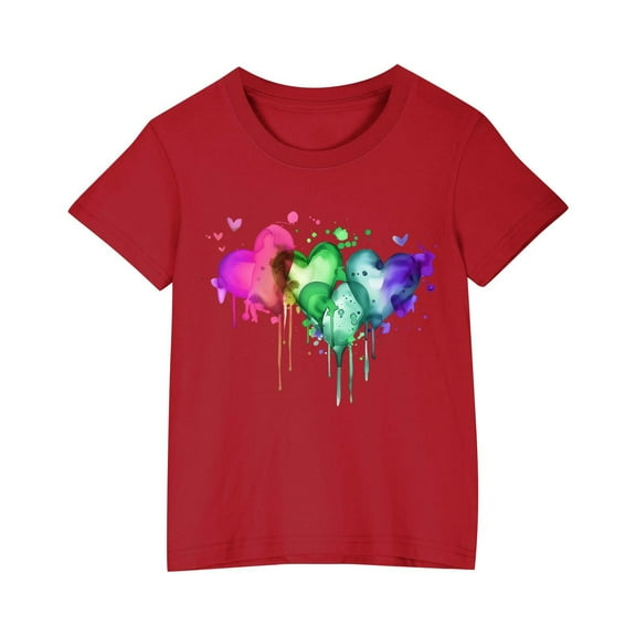 YLSDY Valentine's Day Shirts for Girls Cute Love Heart Graphic T Shirts Kids Casual Lover Gift Blouse Short Sleeve Tops Red 5 Years
