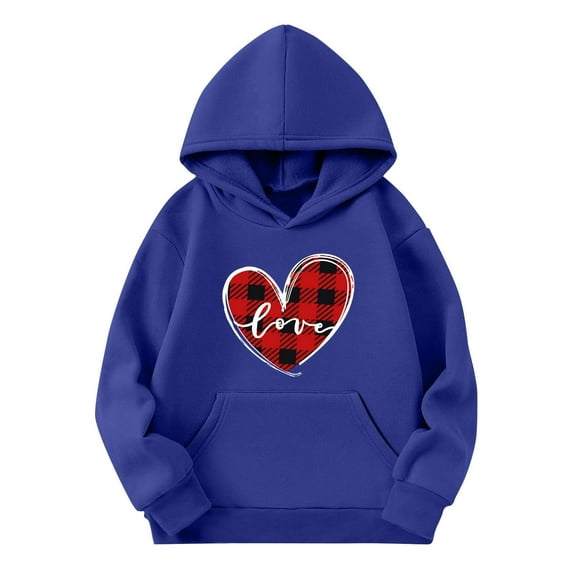 YLSDY Valentines Day Sweatshirts for Girls Love Hearts Printed Oversized Pullover Hooodies Trendy Valentines Clothes Dark Blue 9 Years
