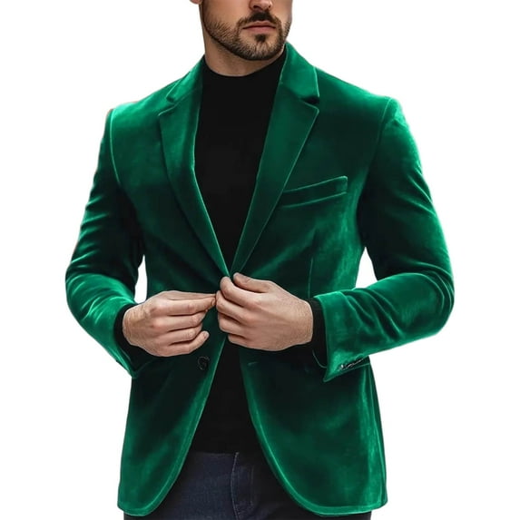 YLSDY Velvet Blazer for Men Slim Fit One Button Sport Coat Fashion Tuxedo Jacket for Prom Wedding Party Dinner Green XL