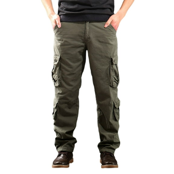 YLSDY Vintage Multiple Pocket Work Pants Cargo Trousers with 8 Pockets, Full Long Overalls Pants, Male Casual Worker Pants Army Green 36