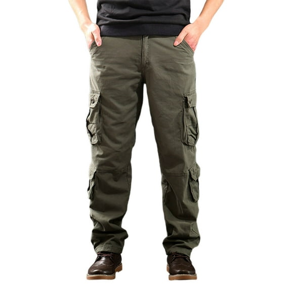 YLSDY Vintage Multiple Pocket Work Pants Cargo Trousers with 8 Pockets, Full Long Overalls Pants, Male Casual Worker Pants Army Green 42