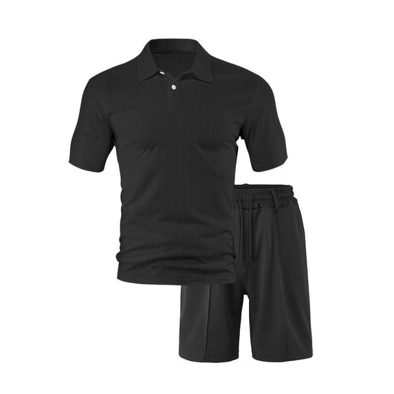 YLSDY Waffle Knit Button Collared Shirts for Men Fashion Mens Button Collared Shirts Short Sleeve Stretch Casual Golf Button Collared Shirts for Men Black M