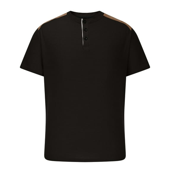 YLSDY Waffle Muscle Shirts for Men Short Sleeve V Neck T-Shirt Stylish Casual 3 Button Slim Fit Tee Workout Athletic Summer Black XXXL