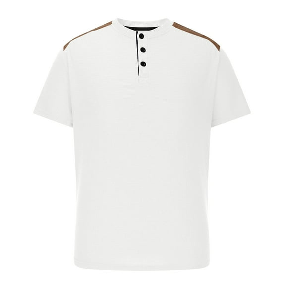 YLSDY Waffle Muscle Shirts for Men Short Sleeve V Neck T-Shirt Stylish Casual 3 Button Slim Fit Tee Workout Athletic Summer White M