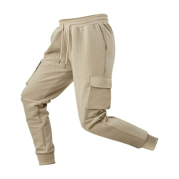 YLSDY Waffle Sweatpants for Men Elastic Waist Drawstring Ankle Length Running Jogging Active Athletic Sports Pants Khaki XXXL