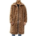 thumbnail image 1 of YLSDY Warm Faux Furry Long Coat Jacket Mens Winter Leopard Turn Down Collar Casual Outwear Daily Fashion Stylish Outerwear Coats Brown XL, 1 of 9