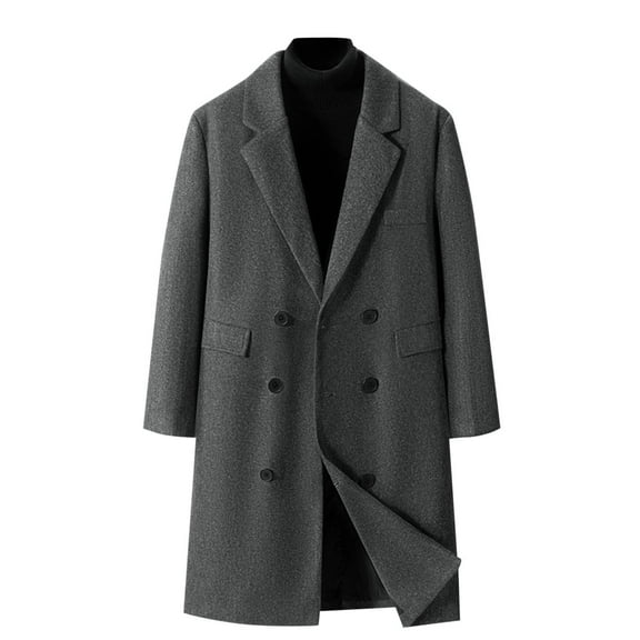 YLSDY Winter Coats for Men Classic Wool Blend Pea Coat Lapel Double Long Trench Coat Work Business Formal Long Jacket Dark Gray XXL