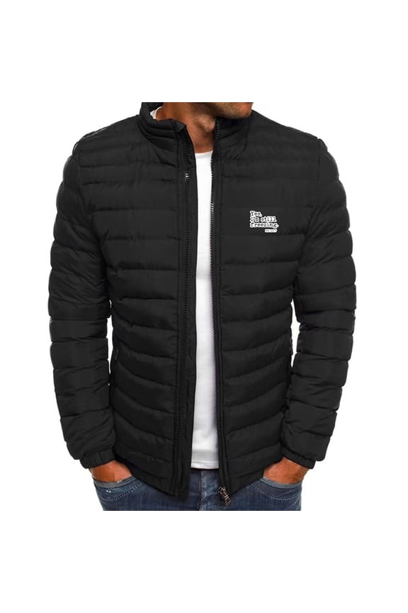 Winter Men's Casual Jacket Letter Printed Long Sleeve Warm Pocket Zipper Stand Collar Stylish Fashion Outwear for Outdoor Daily Activities Black XL