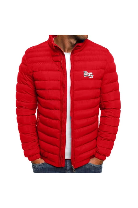 Winter Men's Casual Jacket Letter Printed Long Sleeve Warm Pocket Zipper Stand Collar Stylish Fashion Outwear for Outdoor Daily Activities Red XL