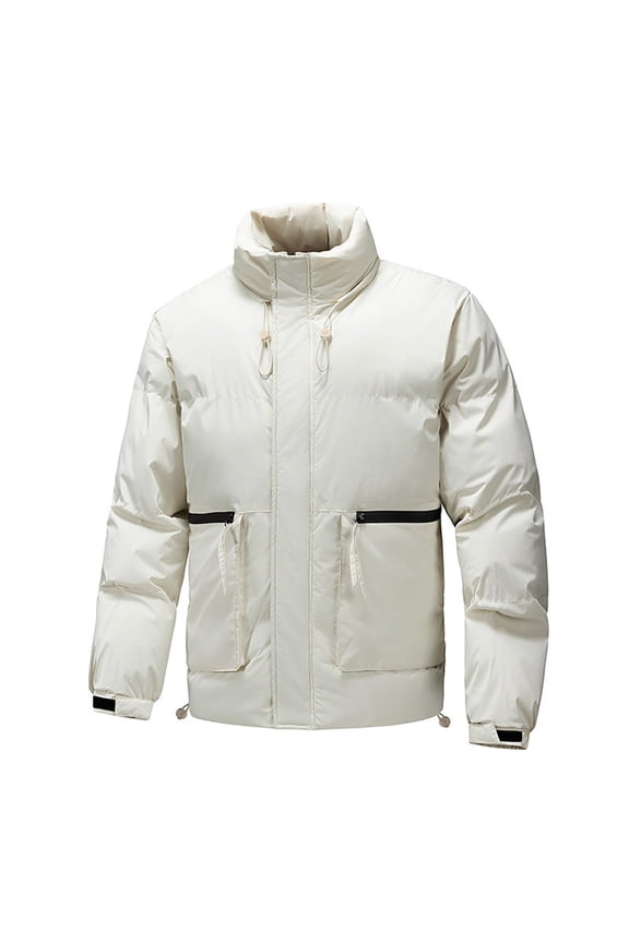 Winter Parka Jacket Men Plus Size Packable Puffer Coats Stand Collar Puffer Jacket Zip Up Quilted Coat with Pockets White XXL
