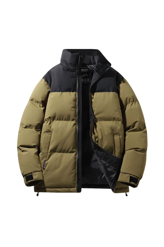 Winter Puffer Coat Hooded Down Jacket Men and Korean Fall Winter Men's Jacket Coat Bread Jacket Stand Collar Jacket Brown XXXL