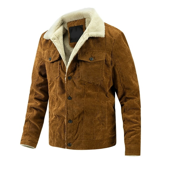 YLSDY Winter Fashion 2024 Men's Sherpa Fleece Lined Jean Jackets Corduroy Trucker Jacket Winter Warm Jackets Button Down Coats Outwear with Pockets Brown XL