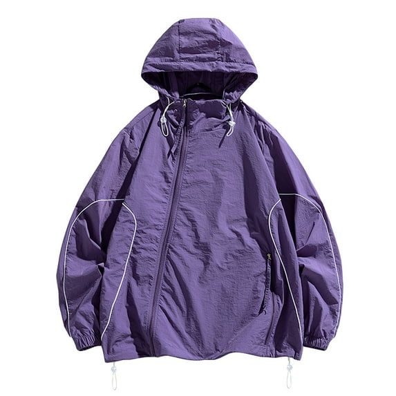 YLSDY Winter Fashion 2024 Men's Streetwear Harajuku Jacket Windbreaker Coats Flight Jacket with Reflective Detailing Adjustable Drawstring Hem Purple XXL