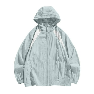 YLSDY Women Lightweight Solid Hooded Zip Up Long Sleeve Loose Fit Windbreaker Jacket Coat Outwear with Pockets Light Blue M