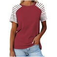 thumbnail image 1 of YLSDY Women's Color Block T-Shirts Crewneck Tops Lightweight Comfy Loose Fit Vacation Casual Blouse Summer Basic Raglan Short Sleeve Basic Tees Fashion 2024 Patchwork Color Shirts Red 10, 1 of 3