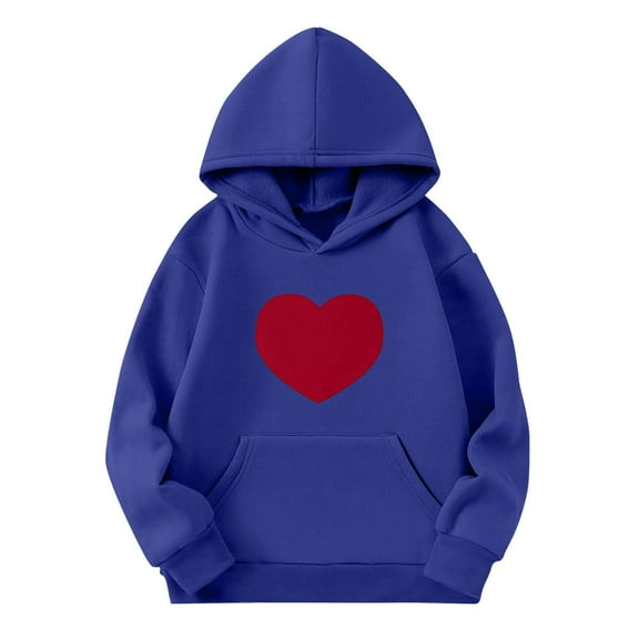 YLSDY Women's Heart Print Oversized Hooded Sweatshirts Casual Plus Size Comfy Long Sleeve T-Shirts Pullover Tops Dark Blue 7 Years