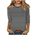 thumbnail image 1 of YLSDY Women's Tunic Striped T-Shirts 2024 Classic Stripe Print Shirts Crew Neck Tops Bundle Slim Fit Flowy Casual Blouse Workout Summer Basic Raglan 3/4 Sleeve Basic Tees Fashion Black 8, 1 of 5