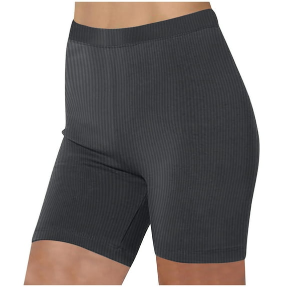 YLSDY Women's Workout Shorts Yoga Seamless Ribbed High Waisted Spandex Booty Biker Shorts Pit Stripe Solid Casual With Outing Shorts Pants Gray 12