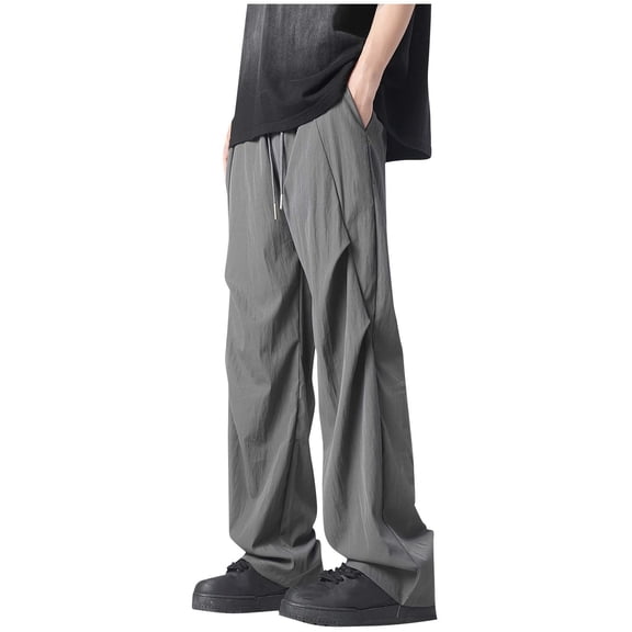 YLSDY Work Cargo for Mens Fall Summer Loose Fit Pleated Straight Leg Plain Long Leg Pants Mens 2025 Trendy Y2K Pants Dark Gray M