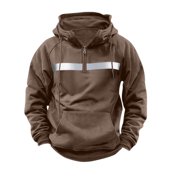 YLSDY Zip-Up Hoodies Hooded Safety Sweatshirt for Men Women High Visibility Safety Sweatshirt for Men Work Trendy with Reflective Strips Brown XXXL