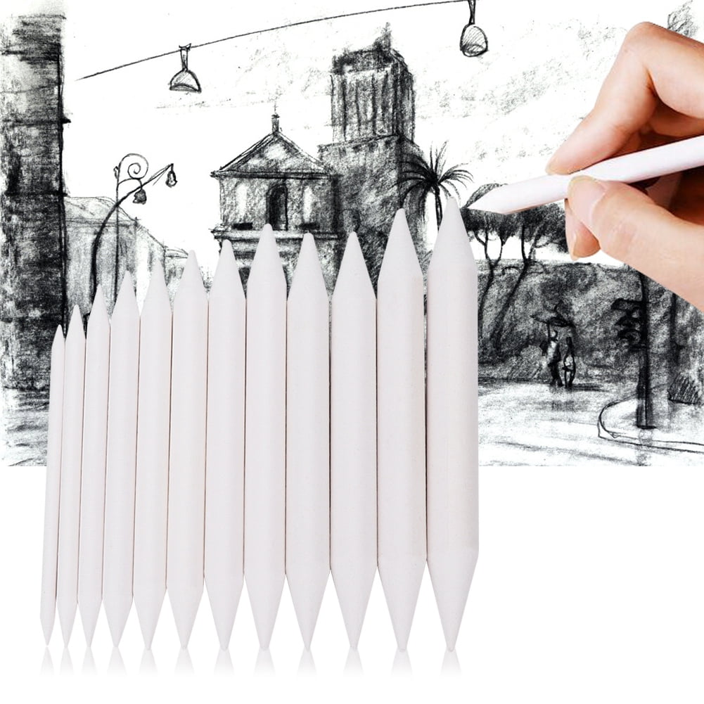 12pcs/set Blending Smudge Stump Stick Tortillon Sketch White Drawing Pen  Tool