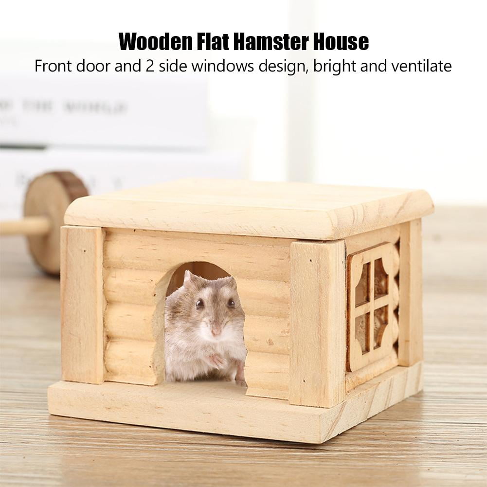 YLSHRF 1Pc Natural Wooden Hamster House Flat Top Cabin Rat Hut Mouse Cage for Small Pet Toys, Flat Hamster House, Hamster House