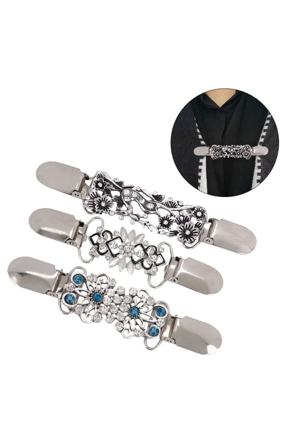 YLSHRF Cardigan Clip,3pcs Hollow Shining Floral Cardigan Clip Collar Clip for Women Sweater Blouse Shawl , Cardigan Brooch