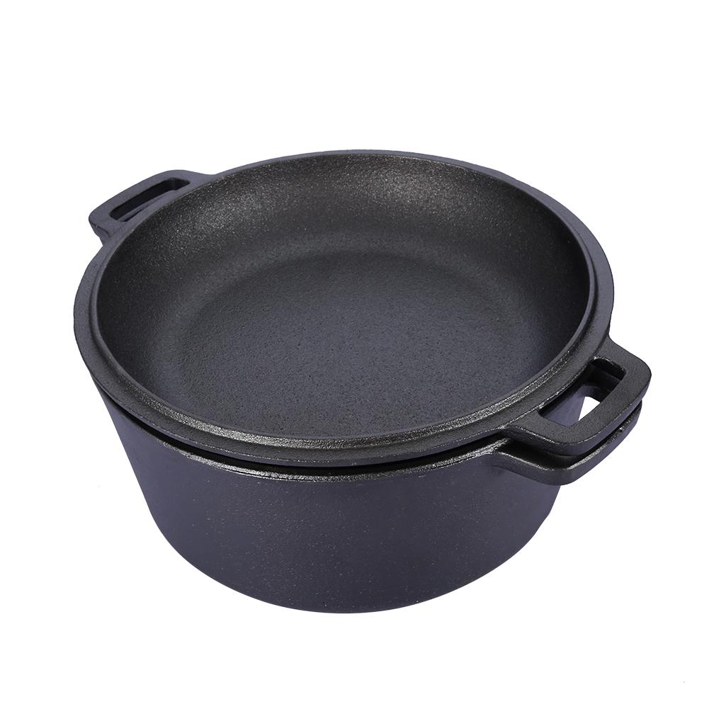Tebru Cast Iron Double Dutch Oven,2 in 1 Seasoned Cast Iron Double