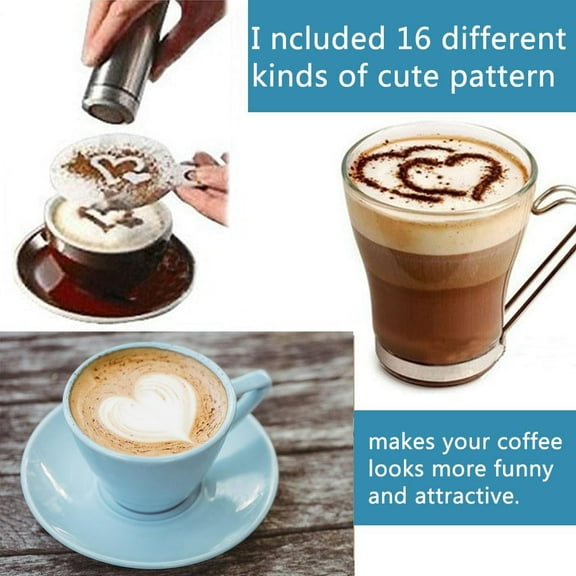 YLSHRF Coffee Template,16Pcs Plastic Coffee Template Stencils Cappuccino Chocolate Latte Strew Pad Art Mold Tools, Cappuccino Template